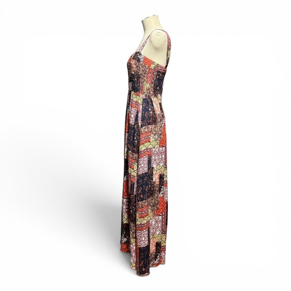 Promesa Patchwork Stretch Maxi Sundress Boho Blue Orange Yellow Floral Large - Picture 3 of 6